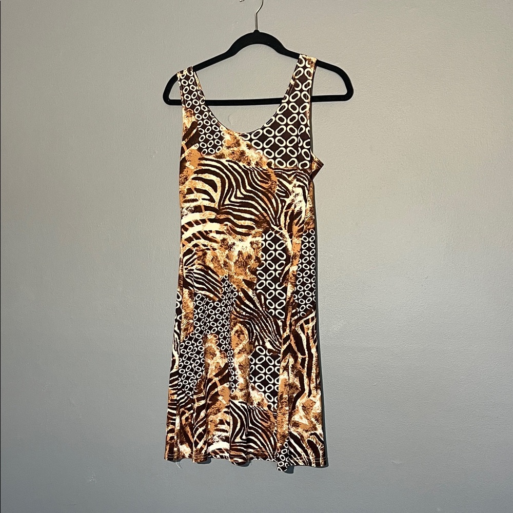 Ninety Mixed Animal Print Mini Dress in Brown, Black, and Cream